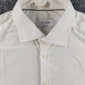 Eton 16 White Romania Super Slim Cotton Signature Twill Solid Shirt Work Mens